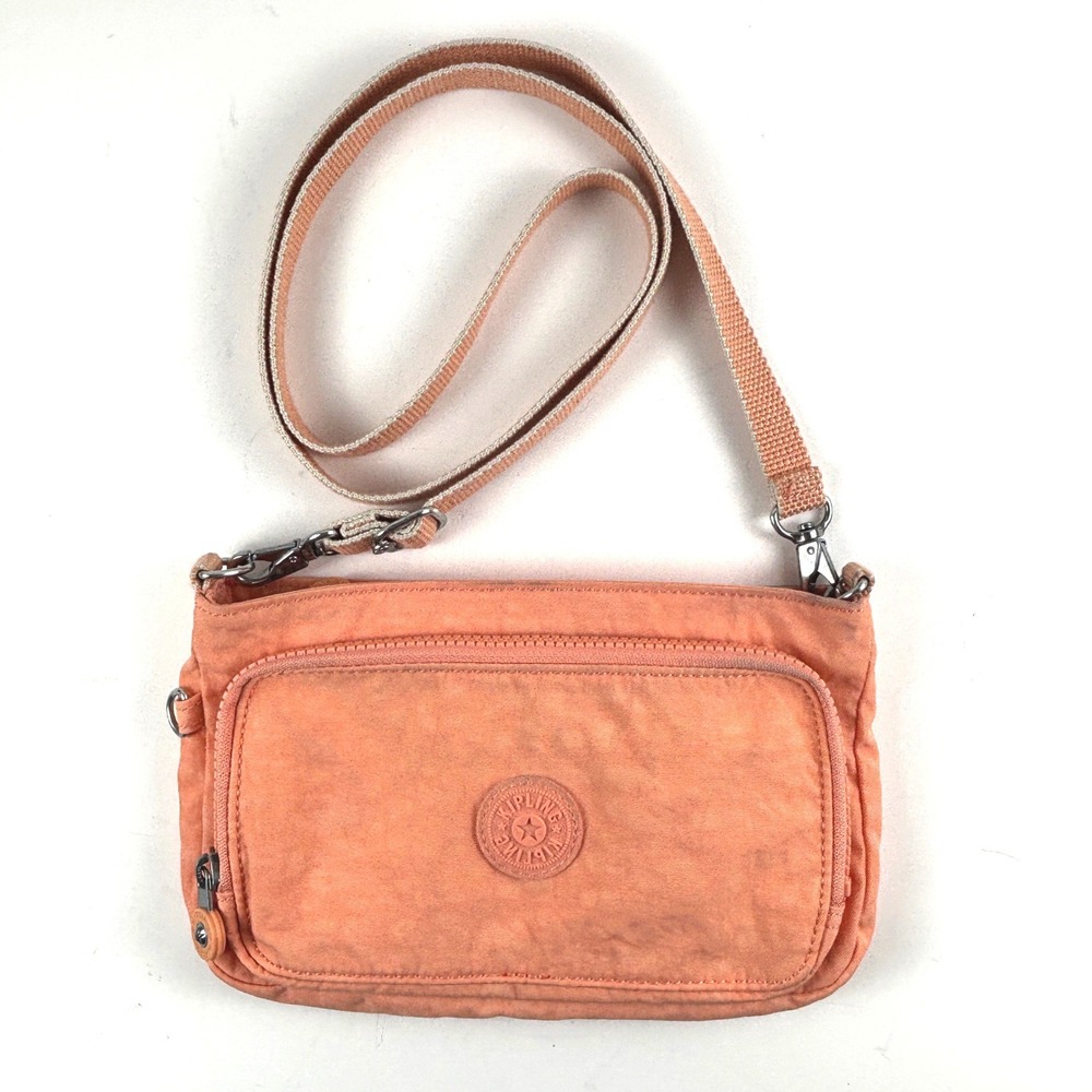 Kipling Crossbody Bag Women Small Peach Nylon Multi-Pocket Travel Clutch Casual